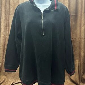 Women’s Liz Claiborne Black 1/4 Zip Sweater with Red Trim XL